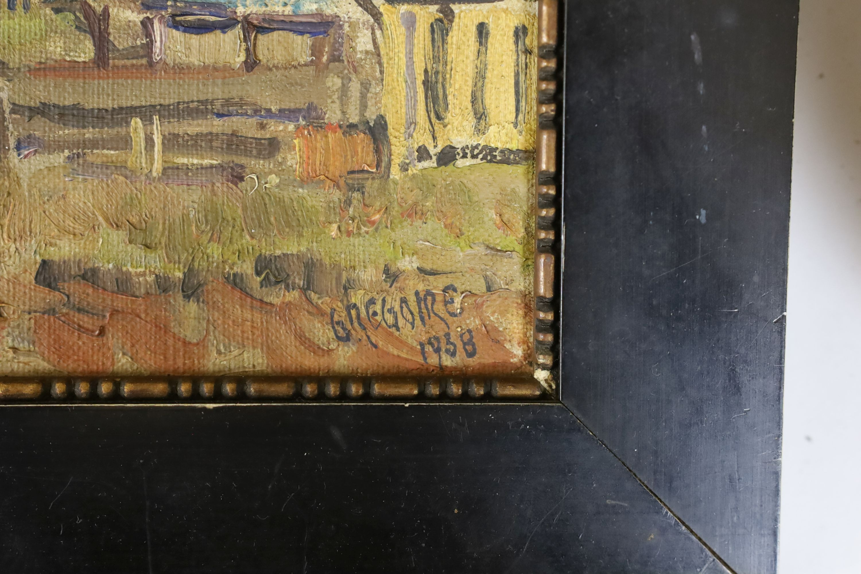 Gregoire Johannes Boonzaier (1909-2005), oil on canvas board, View of a village, signed and dated 1938, 17 x 25cm